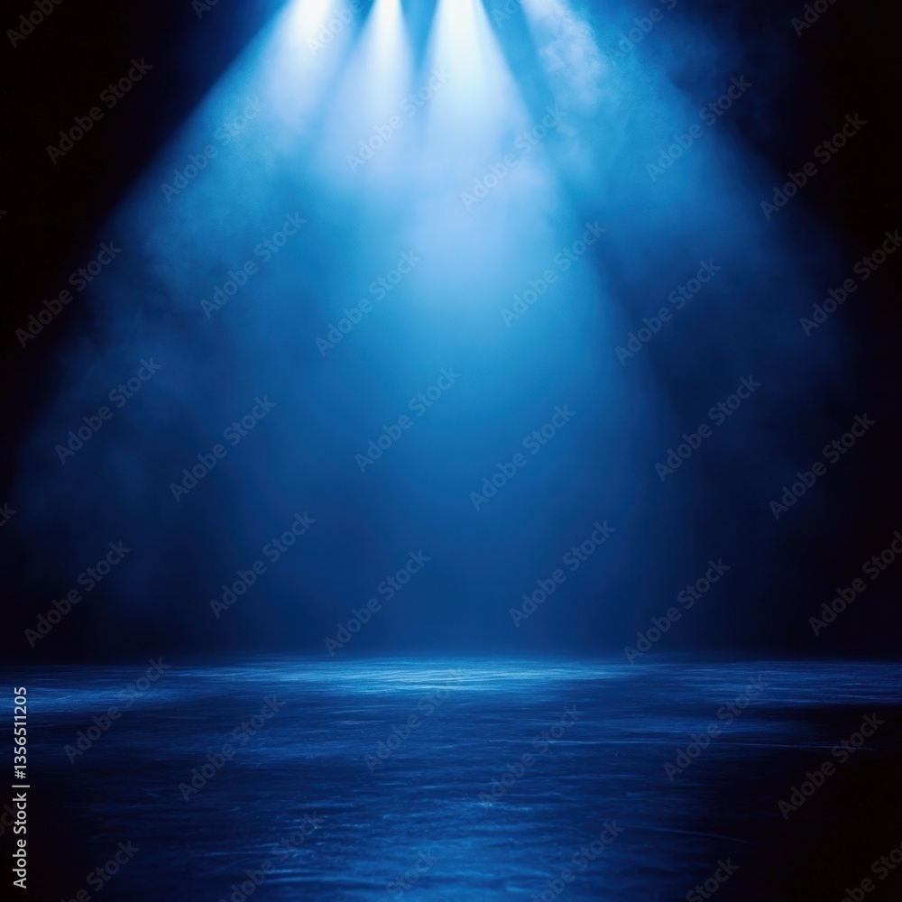 Poster dramatic stage illuminated by spotlights creating a captivating atmosphere with dark background and 