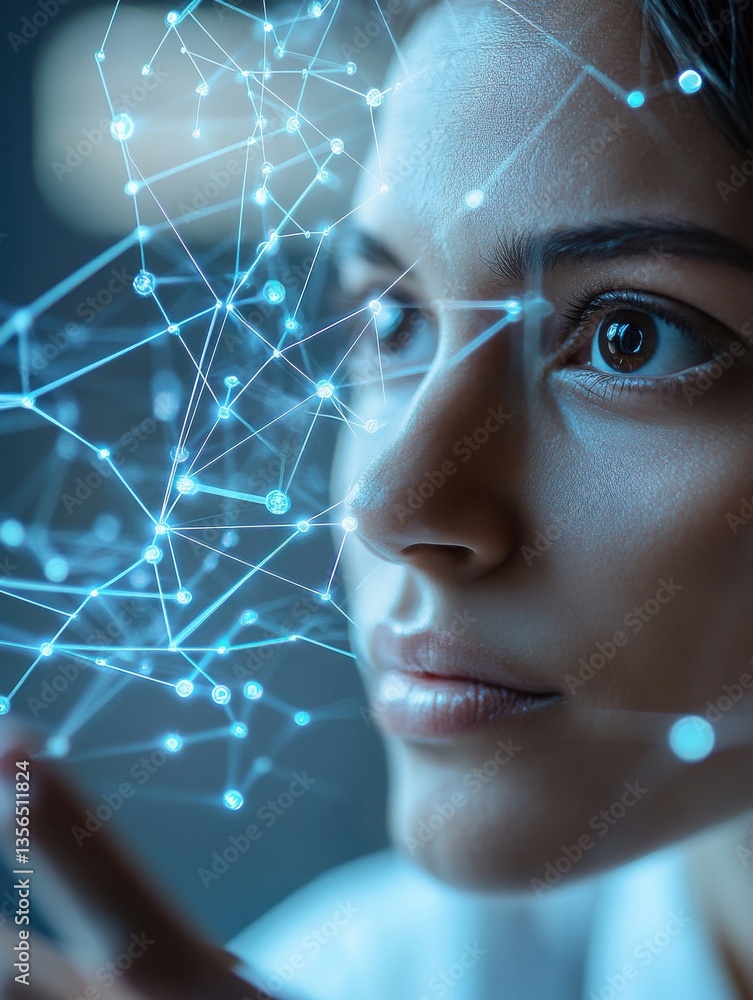 Poster close-up of a consultant discussing ai technology applications with a client focusing on business tr