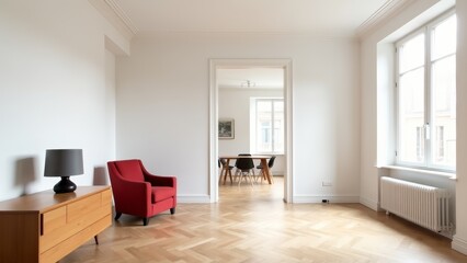 Fototapeta premium Bright Living Room With Red Armchair
