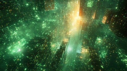 Digital Metropolis: A Glowing Green Cityscape