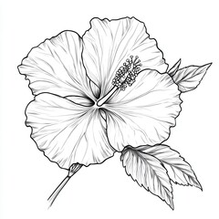 Fototapeta premium Hibiscus flower outline illustration, Freehand sketching flower, Black and white with line art illustration.
