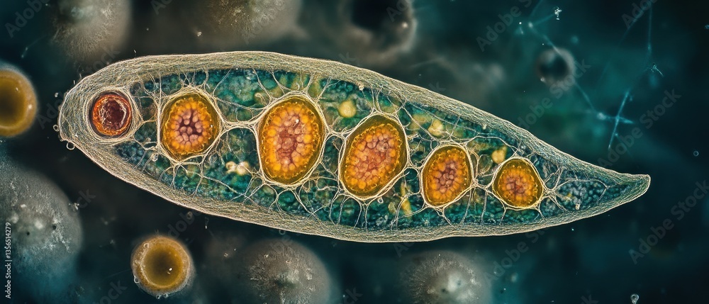 Poster microscopic world captivating close up of a single ciliate protozoan with intricate internal structu