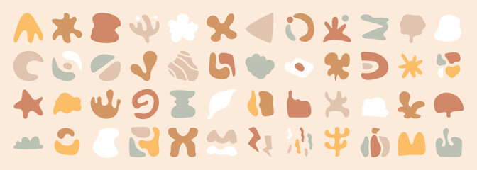 Set of abstract organic shapes vector. Collection of contemporary figure, leaf, flower, sparkle, geometric shape in funky groovy. Cute hippie design element perfect for banner, print, stickers.