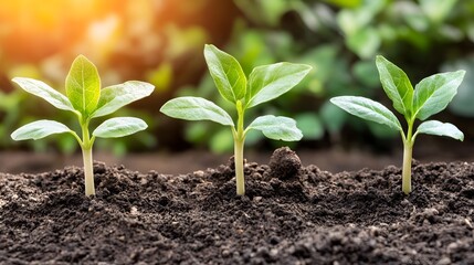 Three Seedlings Growing in Soil, New Life, Sprout, Plant Growth