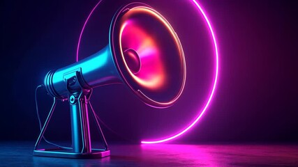 Glowing megaphone with neon lights on dark background. Ready to make a marketing or advertising announcement