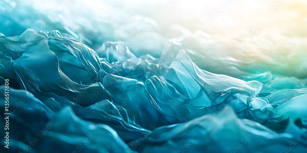 Poster abstract image of teal fabric texture, flowing and translucent, creating a serene and calming visual