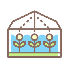 Greenhouse with blossoming flowers in a modern style  