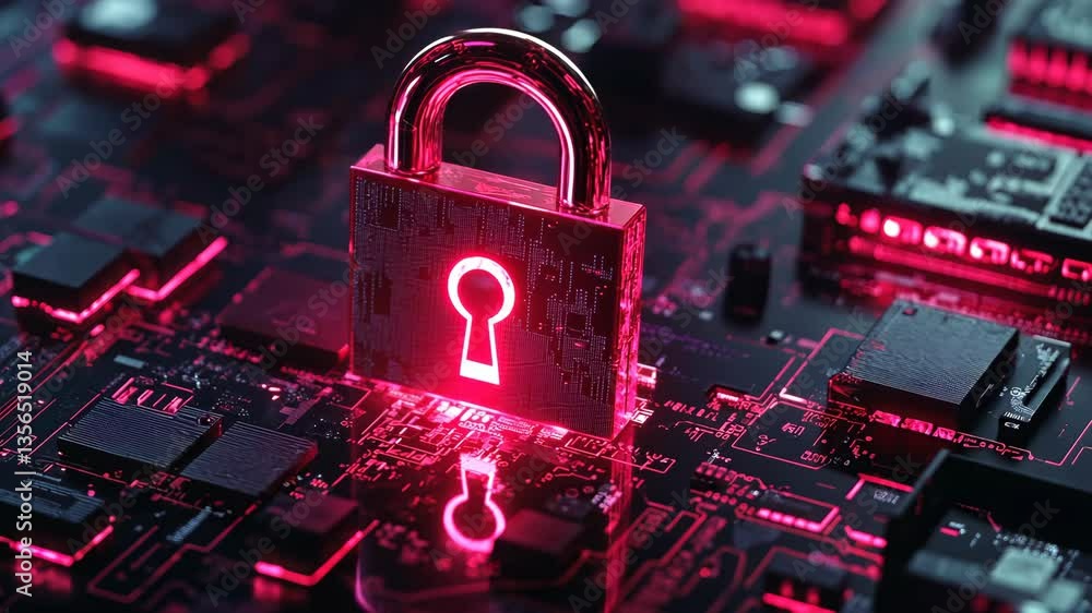 Poster hacker attack, security breach, system hacked alert with red broken padlock , cybersecurity concept