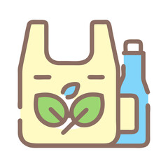 Eco-friendly bag with bottle and leaves illustration  