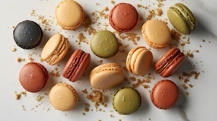 Assorted Colorful Macarons on Marble Background