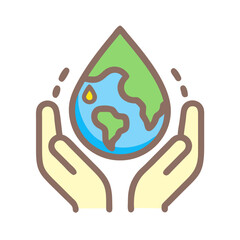 Hands Protecting Earth and Water Drop in a Minimalist Style  