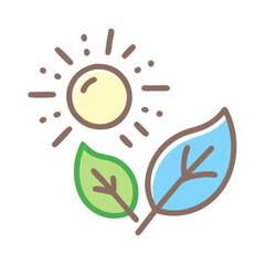 Sun and Leaf Icon, Simple Design, Bright Colors, Nature Representation  