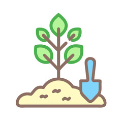 Tree planting illustration with shovel and soil  