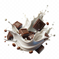 Realistic 3d milk and chocolate splashes against each other isolated on white background	