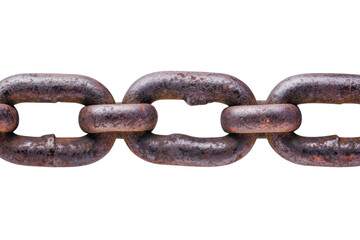 Fototapeta premium Rusted iron chain links on black background depicting strength and age, cut out