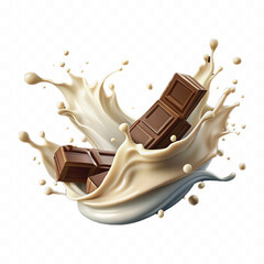 Realistic 3d milk and chocolate splashes against each other isolated on white background	
