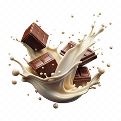 Realistic 3d milk and chocolate splashes against each other isolated on white background	