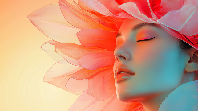 Dreamlike Woman Portrait: A Surreal Vision of Beauty and Flowers