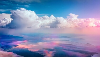 Obraz premium Clouds drift gently in a dreamy landscape. 