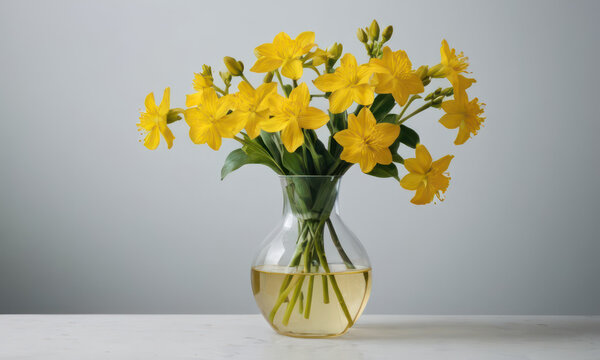 yellow flowers in vase, bouquet of yellow lent Lilly - Powered by Adobe