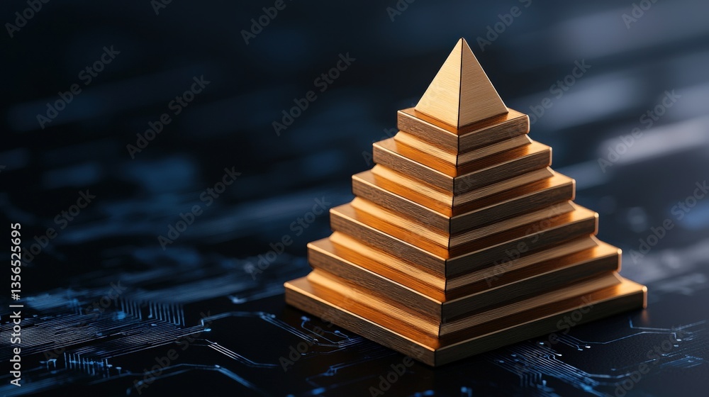 Aufkleber strategic planning resources optimization concept. 3d pyramid structure on a dark, digital backgroun
