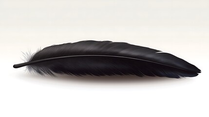 Single black feather on white background.
