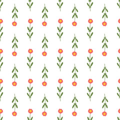 Seamless floral pattern. Colorful background in trendy minimalist style with herbal elements and gentle flowers.