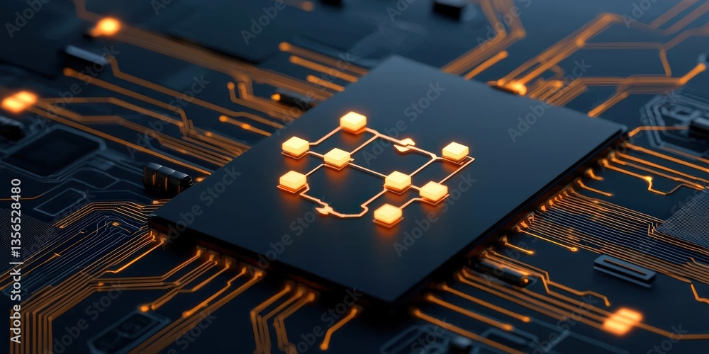 Poster strategic planning resources optimization concept. futuristic circuit board with glowing components 