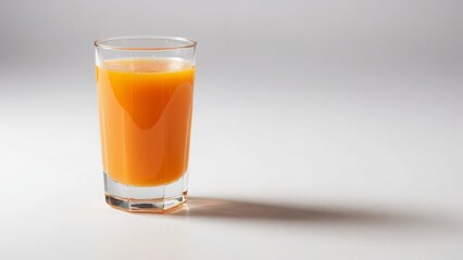 Glass of fresh orange juice on a white surface, perfect for healthy breakfast themes