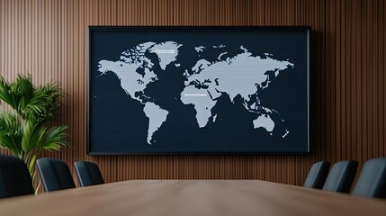 Cargo logistics business in global freight tracking concept. Modern conference room with a world map on the wall.