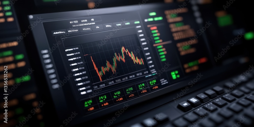 Poster in-depth analysis of a stock market exchange interface featuring real-time data and graphical trends