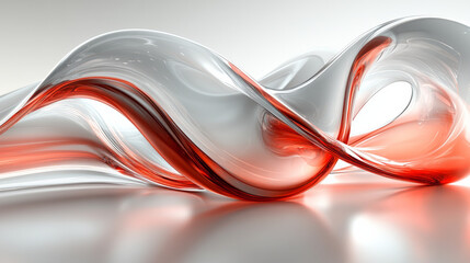 abstract composition featuring swirling shapes with translucent red and clear curves, creating sense of fluidity and movement in modern design