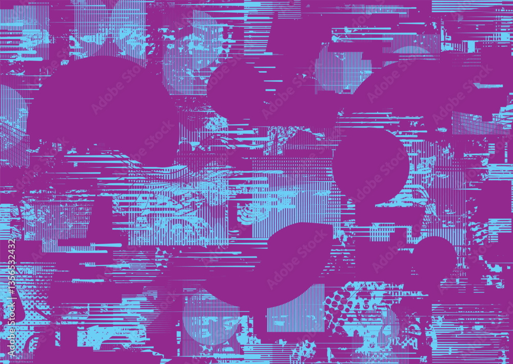 Poster Background with glitch distorted grunge textures . grunge background texture with halftone dots, glitched shapes, textures and lines .Screen print vector background with grunge textured surface.
