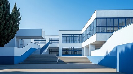 Modern School Architecture: Blue and White Minimalist Design