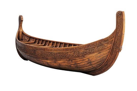 A Meticulously Carved Viking Longship, Ready To Sail On Legendary Journeys Across The Mystical Seas, Showcasing Intricate Knotwork And A Rich, Warm Wood Tone Isolated on Transparent Background