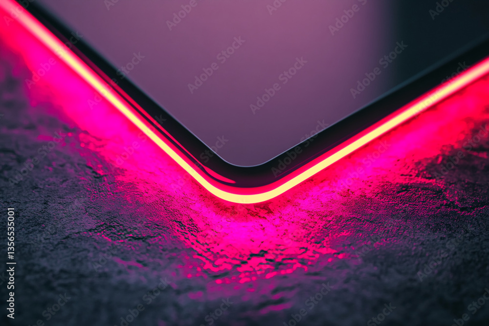 Poster pink neon light illuminates dark textured surface, creating vibrant contrast and dynamic visual effe