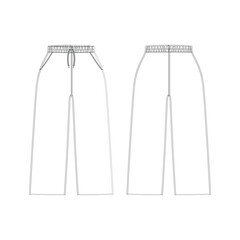 Loungewear Pants Fashion Drawing Template | Women's Joggers CAD Mockup | Elastic Waist, Drawstring & Pockets | Relaxed Fit Flat Sketch | Front & Back View | Apparel Design Illustration