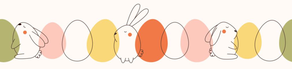 Seamless pattern with Easter bunnies and eggs in abstract style. Easter concept design for banner, card or flyer. 