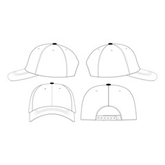 Realistic Baseball Cap Mockup - Blank White Hat Vector Template for Fashion Design, Sports Headgear with Sun Visor, Tech Pack Illustration & Unisex Apparel Drawing