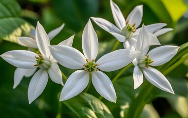 Obraz premium Closeup of Delicate White Flowers Blooming in Lush Green Garden