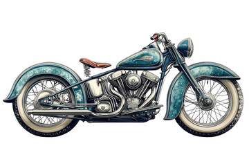 A Vintage Teal Motorcycle, A Timeless Symbol Of Freedom And Adventure, Depicted With Detailed Chrome And Spoked Wheels Against A Clean Isolated on Transparent Background