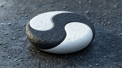 Finding balance Textured 3D Yin and Yang symbol on rough surface