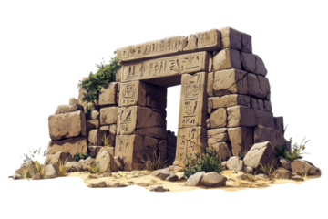A Weathered Stone Gateway, A Silent Sentinel Of A Forgotten Civilization, Stands Defiant Against Times Relentless March, Etched With Ancient Hieroglyphs, Surrounded By Desert Sands And Sparse Vegetati