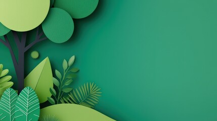 Strategic planning resources sustainability concept. Paper cut tree and leaves on a green background.