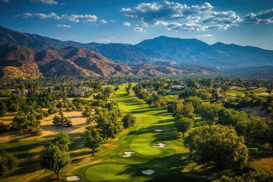 Yucaipa Aerial Drone View: Beautiful Residential Neighborhood with Golf Course and Green Nature
