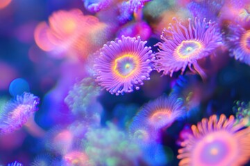 Zoanthid Corals. Colorful Assorted Zoanthid Corals Blurred Background