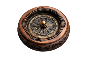 An Antique Roulette Wheel, A Symbol Of Chance And Elegance, Rests Isolated on Transparent Background, Showcasing Intricate Details And Rich Bronze And Dark Wood Tones