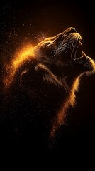 Roaring lion silhouette, golden glow