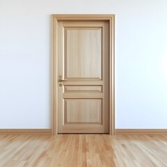 Fototapeta premium Light Wood Interior Door in Empty Room Hardwood Floor