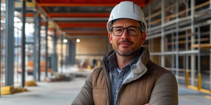 Architect Discussing Design on Construction Site